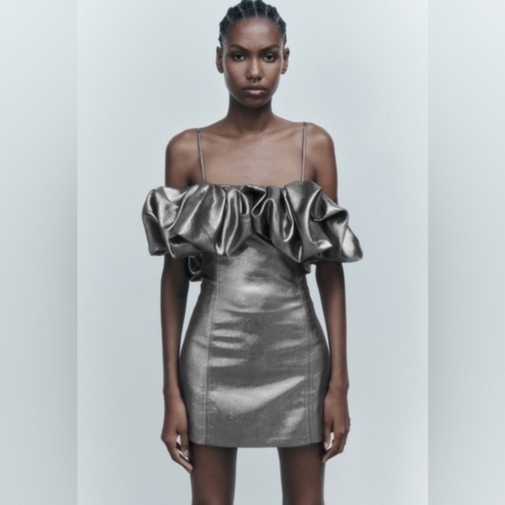 Zara voluminous short dress silver 7707 308